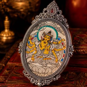 Marici (摩利支天) Hand-painted Thangka Pendant - 3x4.5cm Sacred Goddess of Light Amulet for Protection & Victory over Obstacles