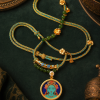 Green Tara (绿度母) Hand-painted Thangka Pendant - 3.5cm Round Rough Mineral Sand Texture Sacred Amulet