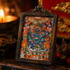 Mahakala (大黑天) Hand-painted Miniature Thangka Pendant - Artisanal Copper Casing for Supreme Protection & Prosperity