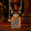 Black Jambhala (黑财神) Artisanal Thangka Pendant - 3.5x4.5cm Hand-painted Wealth & Prosperity Amulet
