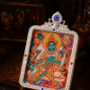 Green Tara (绿度母) Artisanal Thangka Pendant - 4x5cm 3D Gold Relief (Tujin) Sacred Compassion Amulet