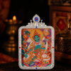 Green Tara (绿度母) Artisanal Thangka Pendant - 4x5cm 3D Gold Relief (Tujin) Sacred Compassion Amulet