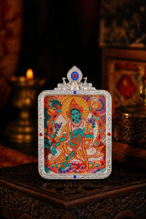 Green Tara (绿度母) Artisanal Thangka Pendant - 4x5cm 3D Gold Relief (Tujin) Sacred Compassion Amulet