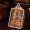 Green Tara (绿度母) Artisanal Thangka Pendant - 4x5cm 3D Gold Relief (Tujin) Sacred Compassion Amulet