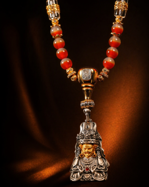 Zaki Lhamo (扎基拉姆) Artisanal Thangka Pendant - 999 Sterling Silver Casing - Hand-painted Wealth & Fortune Amulet