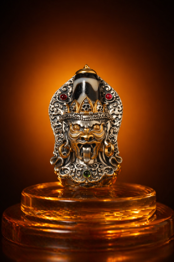 ChatGPT Image 2026年4月23日 17_15_59 (1) Zaki Lhamo (扎基拉姆前世今生) Masterpiece Pendant - 999 Silver with Natural Dzi Bead & Consecrated Hand-painted Thangka