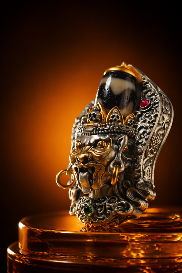 ChatGPT Image 2026年4月23日 17_15_59 (3) Zaki Lhamo (扎基拉姆前世今生) Masterpiece Pendant - 999 Silver with Natural Dzi Bead & Consecrated Hand-painted Thangka