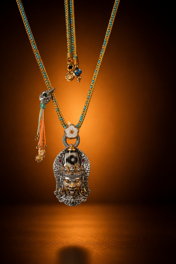 ChatGPT Image 2026年4月23日 17_16_00 (5) Zaki Lhamo (扎基拉姆前世今生) Masterpiece Pendant - 999 Silver with Natural Dzi Bead & Consecrated Hand-painted Thangka