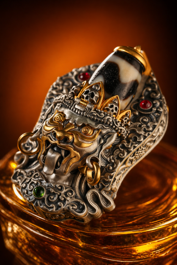 ChatGPT Image 2026年4月23日 17_16_01 (7) Zaki Lhamo (扎基拉姆前世今生) Masterpiece Pendant - 999 Silver with Natural Dzi Bead & Consecrated Hand-painted Thangka