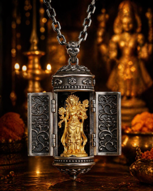 Green Tara (绿度母) Artisanal Thangka Pendant - 5cm Large 999 Sterling Silver Gold-plated Sacred Amulet