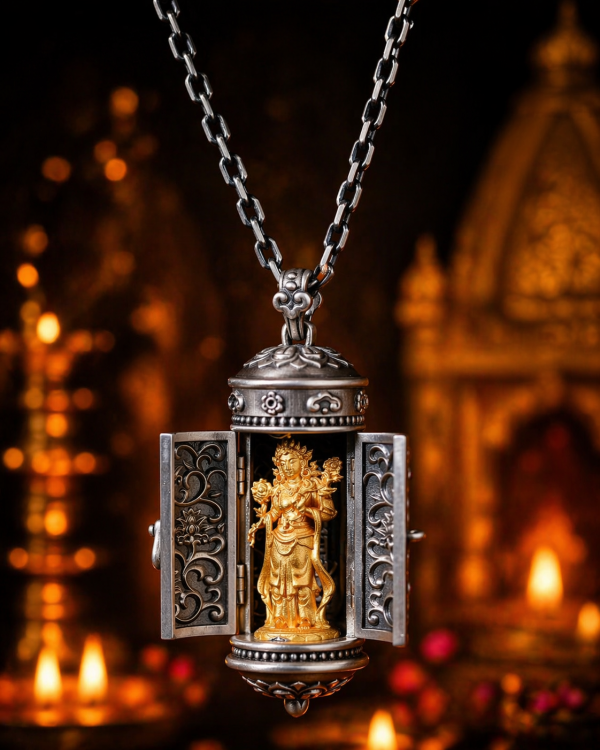 ChatGPT Image 2026年4月23日 17_27_55 (3) Green Tara (绿度母) Artisanal Thangka Pendant - 5cm Large 999 Sterling Silver Gold-plated Sacred Amulet