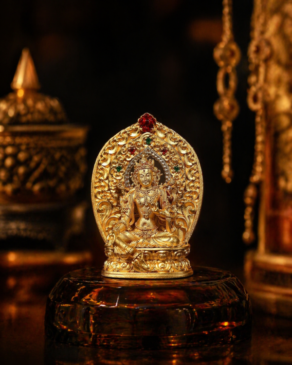 ChatGPT Image 2026年4月23日 18_35_53 (1) Green Tara (绿度母) Artisanal Bronze Statue - 4.5cm Height Hand-painted Thangka Ornament for Career & Peace