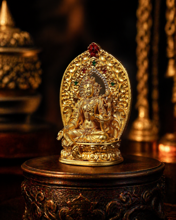 ChatGPT Image 2026年4月23日 18_35_53 (2) Green Tara (绿度母) Artisanal Bronze Statue - 4.5cm Height Hand-painted Thangka Ornament for Career & Peace