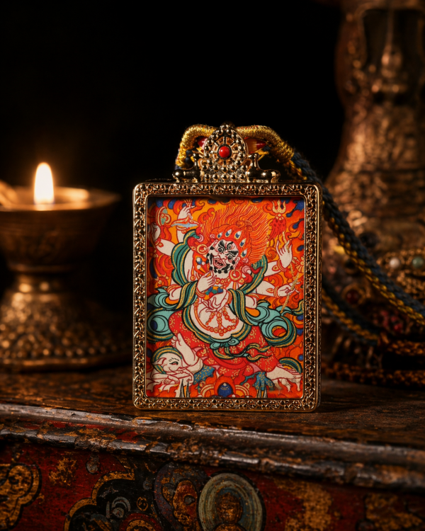 ChatGPT Image 2026年4月23日 18_56_59 (1) White Six-Armed Mahakala (白六臂) Hand-painted Thangka Pendant - 4x5cm Sacred Wealth Deity for Prosperity & Protection