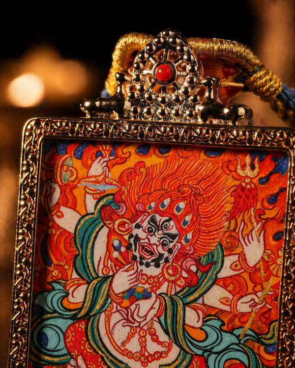 ChatGPT Image 2026年4月23日 18_57_00 (4) White Six-Armed Mahakala (白六臂) Hand-painted Thangka Pendant - 4x5cm Sacred Wealth Deity for Prosperity & Protection