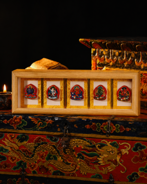 Five Wealth Deities (五路财神) Hand-painted Thangka Photo Frame - Ultimate Table Ornament for All-around Prosperity