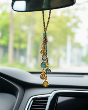 Five Wealth Deities (五路财神) Hand-painted Thangka Charms - 1.5cm Micro Art for Car & Bag - Complete Prosperity Set
