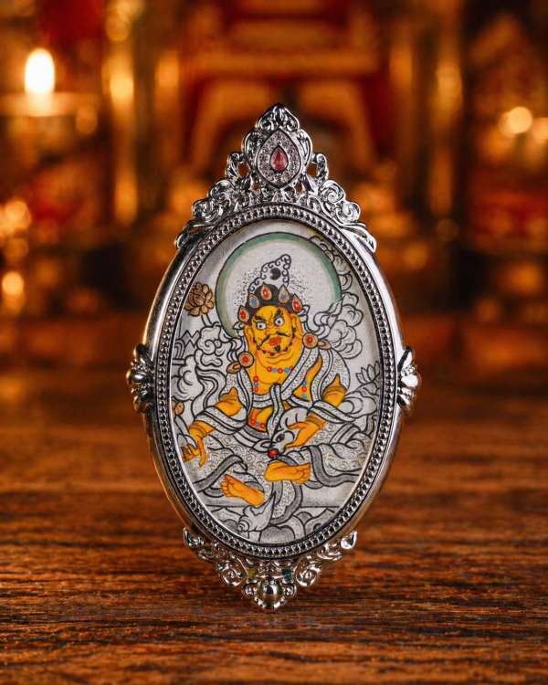ChatGPT Image 2026年4月26日 11_07_48 (2) Yellow Jambhala (黄财神) Hand-painted Thangka Pendant - 3x4.5cm Sacred Wealth Deity Amulet for Abundance & Prosperity