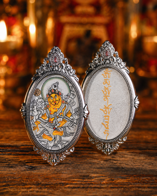 ChatGPT Image 2026年4月26日 11_07_49 (4) Yellow Jambhala (黄财神) Hand-painted Thangka Pendant - 3x4.5cm Sacred Wealth Deity Amulet for Abundance & Prosperity