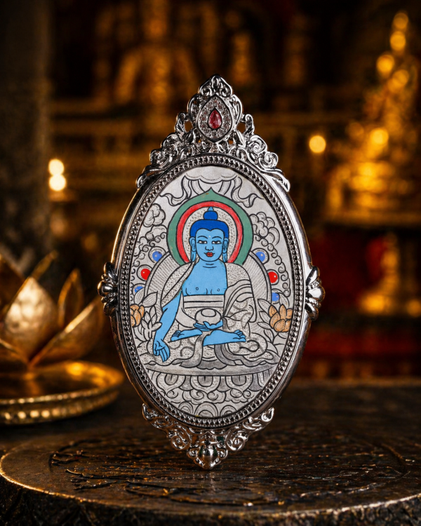 ChatGPT Image 2026年4月26日 11_21_49 (1) Medicine Buddha (药师佛 唐卡) Hand-painted Thangka Pendant - 3x4.5cm Sacred Healing Amulet for Longevity & Inner Peace