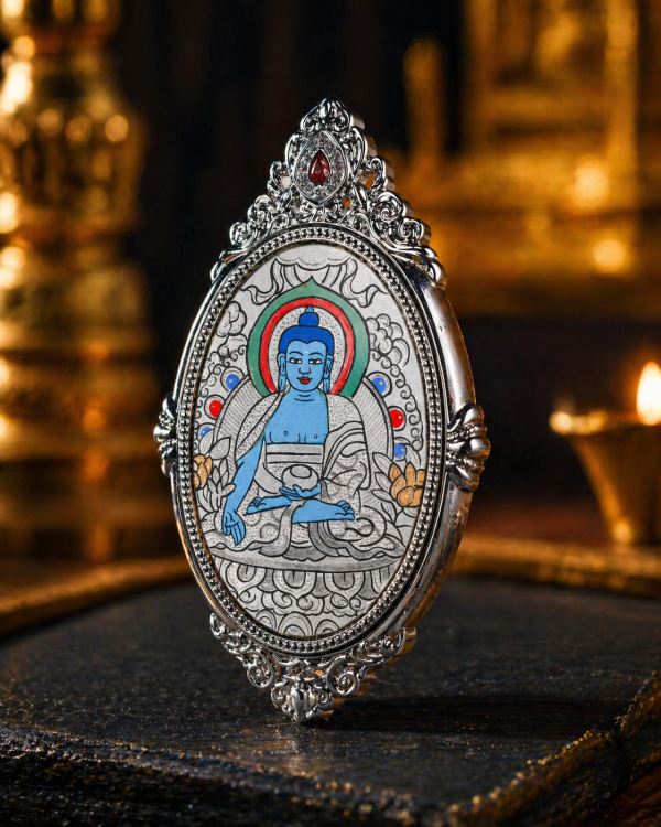 ChatGPT Image 2026年4月26日 11_21_52 (5) Medicine Buddha (药师佛 唐卡) Hand-painted Thangka Pendant - 3x4.5cm Sacred Healing Amulet for Longevity & Inner Peace