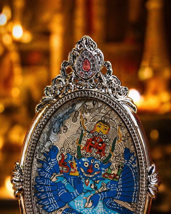 ChatGPT Image 2026年4月26日 11_30_55 (4) Yamantaka (大威德金刚) Hand-painted Thangka Pendant - 3x4.5cm Sacred Wrathful Deity Amulet for Absolute Protection & Power