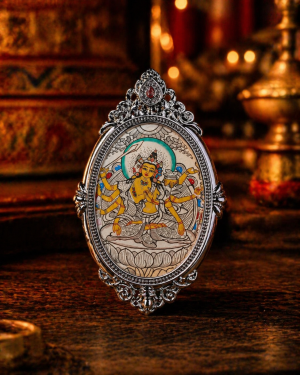 Marici (摩利支天) Hand-painted Thangka Pendant - 3x4.5cm Sacred Goddess of Light Amulet for Protection & Victory over Obstacles