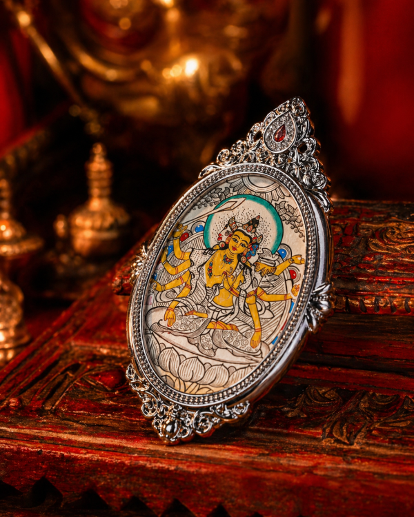 Marici (摩利支天) Hand-painted Thangka Pendant - 3x4.5cm Sacred Goddess of Light Amulet for Protection & Victory over Obstacles