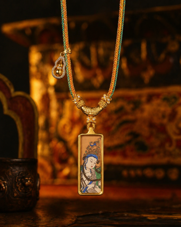 ChatGPT Image 2026年4月26日 18_06_34 (2) Samantabhadra (普贤菩萨) Hand-painted Thangka Pendant - 2x4.5cm Zodiac Guardian for Dragon & Snake - Sacred Protection Amulet