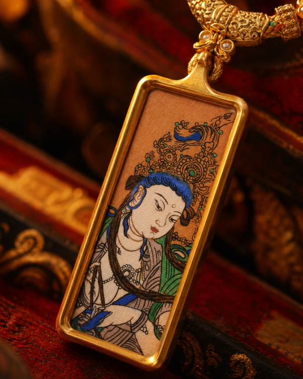 ChatGPT Image 2026年4月26日 18_06_34 (3) Samantabhadra (普贤菩萨) Hand-painted Thangka Pendant - 2x4.5cm Zodiac Guardian for Dragon & Snake - Sacred Protection Amulet