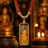 ChatGPT Image 2026年4月26日 18_13_44 (2) Manjusri (文殊菩萨) Hand-painted Thangka Pendant - 2x4.5cm Zodiac Guardian for Rabbit - Sacred Amulet for Wisdom & Success