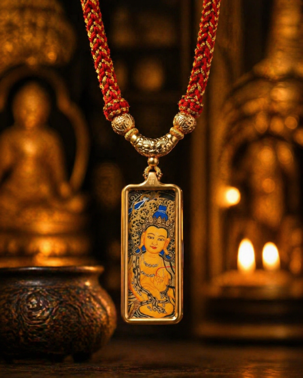 ChatGPT Image 2026年4月26日 18_13_44 (2) Manjusri (文殊菩萨) Hand-painted Thangka Pendant - 2x4.5cm Zodiac Guardian for Rabbit - Sacred Amulet for Wisdom & Success