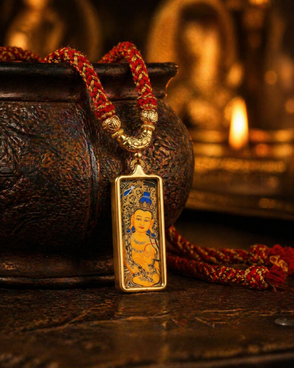 ChatGPT Image 2026年4月26日 18_13_44 (5) Manjusri (文殊菩萨) Hand-painted Thangka Pendant - 2x4.5cm Zodiac Guardian for Rabbit - Sacred Amulet for Wisdom & Success