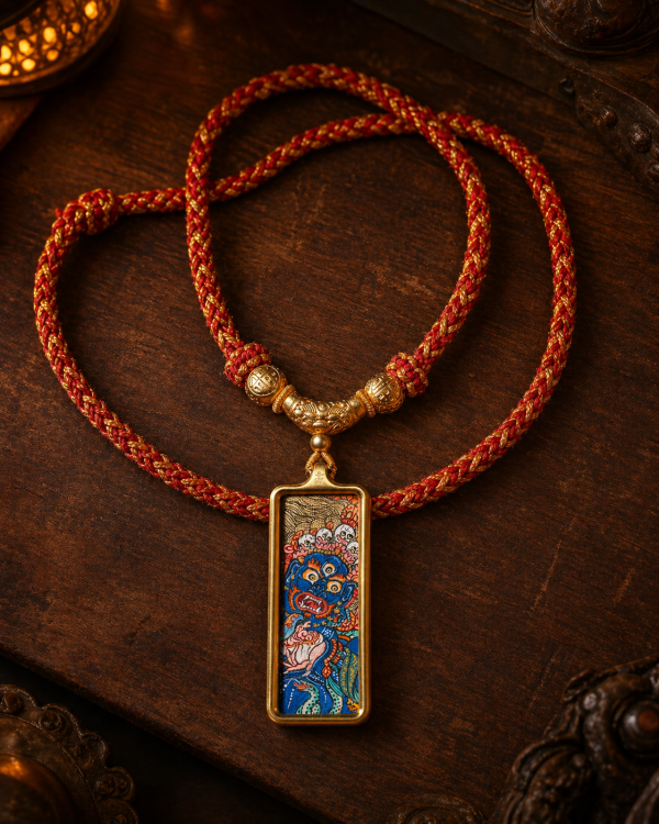 ChatGPT Image 2026年4月26日 18_22_12 (2) Mahakala (大黑天) Hand-painted Thangka Pendant - 2x4.5cm Sacred Protector Amulet for Fearlessness & Security