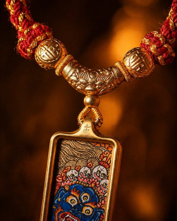 ChatGPT Image 2026年4月26日 18_22_12 (3) Mahakala (大黑天) Hand-painted Thangka Pendant - 2x4.5cm Sacred Protector Amulet for Fearlessness & Security