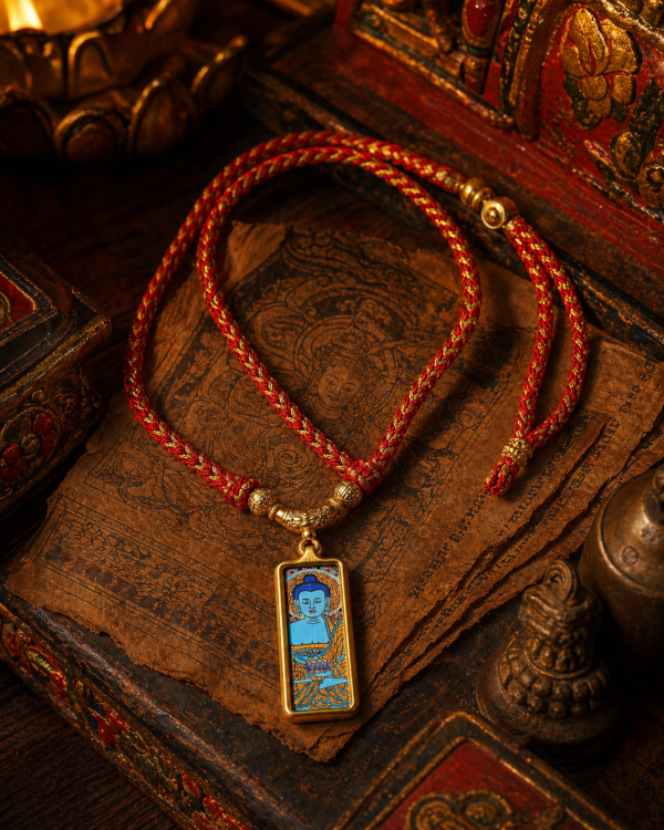 ChatGPT Image 2026年4月26日 18_29_29 (4) Medicine Buddha (药师佛) Hand-painted Thangka Pendant - 2x4.5cm Sacred Healing Amulet for Health & Inner Peace