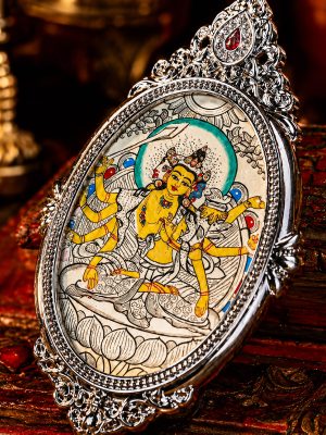 Marici (摩利支天) Hand-painted Thangka Pendant - 3x4.5cm Sacred Goddess of Light Amulet for Protection & Victory over Obstacles