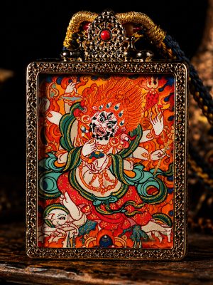 White Six-Armed Mahakala (白六臂) Hand-painted Thangka Pendant - 4x5cm Sacred Wealth Deity for Prosperity & Protection