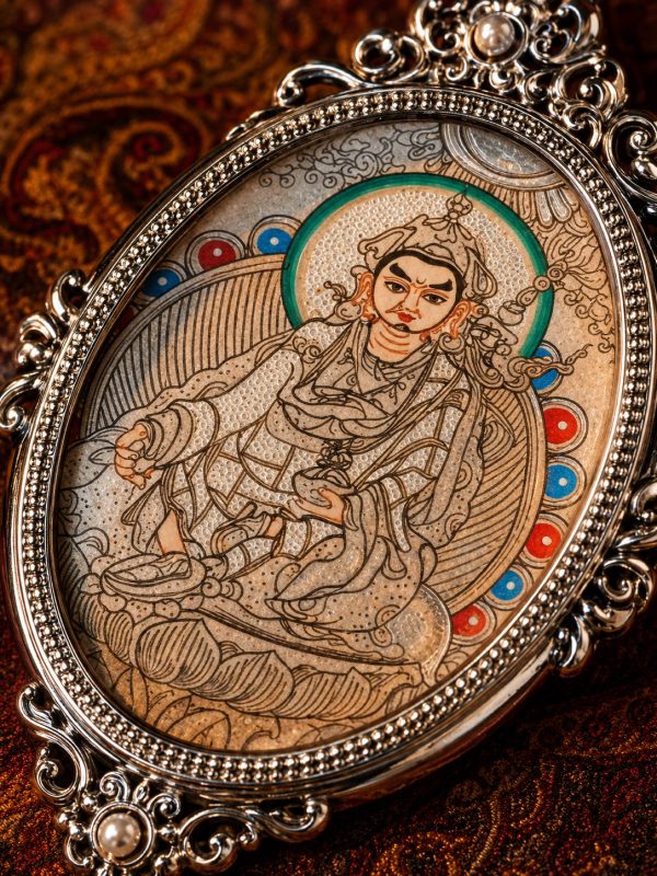 Image-2026年5月18日-20_21_22 Guru Rinpoche (莲花生大士) Hand-painted Thangka Pendant - 3x4.5cm Sacred Lotus-born Master Amulet for Supreme Blessings & Obstacle Removal