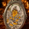 Yellow Jambhala (黄财神) Hand-painted Thangka Pendant - 3x4.5cm Sacred Wealth Deity Amulet for Abundance & Prosperity