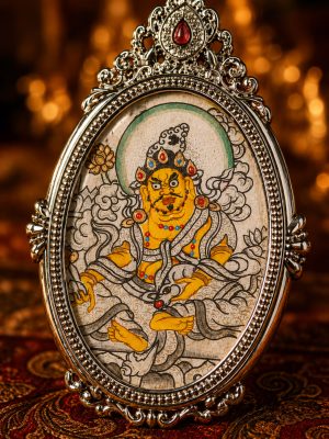 Image-2026年5月18日-20_30_33 Yellow Jambhala (黄财神) Hand-painted Thangka Pendant - 3x4.5cm Sacred Wealth Deity Amulet for Abundance & Prosperity