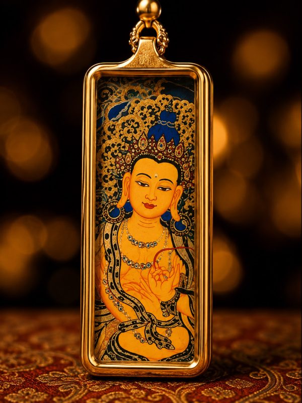 Image-2026年5月18日-20_47_15 Manjusri (文殊菩萨) Hand-painted Thangka Pendant - 2x4.5cm Zodiac Guardian for Rabbit - Sacred Amulet for Wisdom & Success