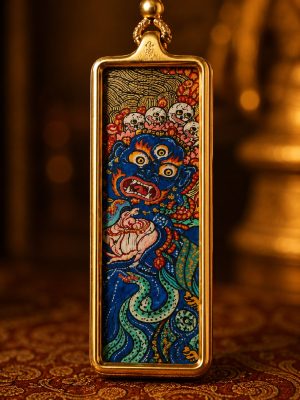 Image-2026年5月18日-20_53_46 Mahakala (大黑天) Hand-painted Thangka Pendant - 2x4.5cm Sacred Protector Amulet for Fearlessness & Security