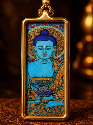 Image-2026年5月18日-21_01_06 Medicine Buddha (药师佛) Hand-painted Thangka Pendant - 2x4.5cm Sacred Healing Amulet for Health & Inner Peace