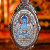Medicine Buddha (药师佛 唐卡) Hand-painted Thangka Pendant - 3x4.5cm Sacred Healing Amulet for Longevity & Inner Peace