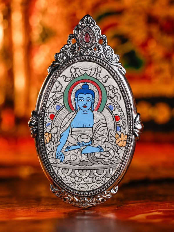 Image_2026年5月18日_15_00_19 Medicine Buddha (药师佛 唐卡) Hand-painted Thangka Pendant - 3x4.5cm Sacred Healing Amulet for Longevity & Inner Peace