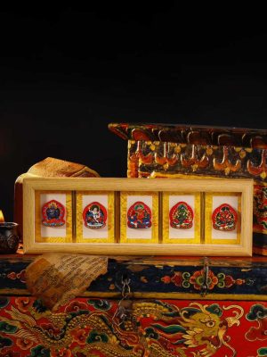 Five Wealth Deities (五路财神) Hand-painted Thangka Photo Frame - Ultimate Table Ornament for All-around Prosperity