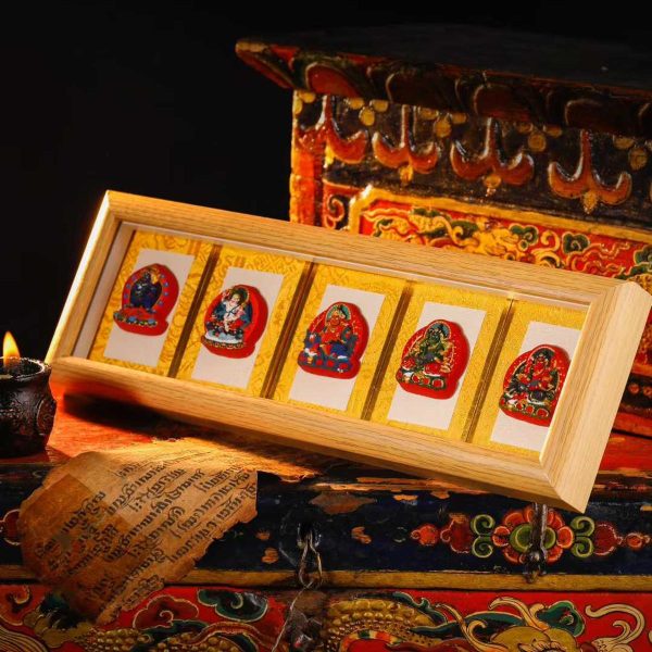 五路财神擦擦摆台1 Five Wealth Deities (五路财神) Hand-painted Thangka Photo Frame - Ultimate Table Ornament for All-around Prosperity