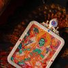 Green Tara (绿度母) Artisanal Thangka Pendant - 4x5cm Gold Relief (Tujin) Sacred Compassion Amulet