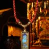 小金条11 Medicine Buddha (药师佛) Hand-painted Thangka Pendant - 2x4.5cm Sacred Healing Amulet for Health & Inner Peace
